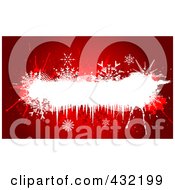 Royalty Free RF Clipart Illustration Of A Grungy Red Christmas Backgrounds With Snowflakes And Splatters Around A White Text Bar