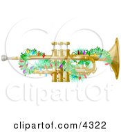 Brass Trumpet Instrument Decorated With Christmas Lights Clipart