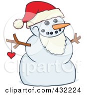 Poster, Art Print Of Santa Snowman Wearing A Beard And Santa Hat