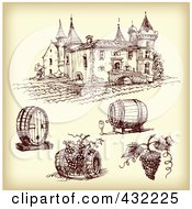 Poster, Art Print Of Digital Collage Of Winery Items With A Vineyard On Sepia - 2