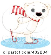 Cute Polar Bear Ice Skating On Candy Cane Skates