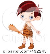 Poster, Art Print Of Cute Cave Boy Holding A Club