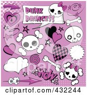 Poster, Art Print Of Digital Collage Of Punk Princess Skulls And Comic Icons On Purple With Halftone