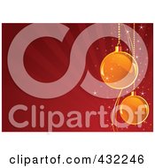 Royalty Free RF Clipart Illustration Of A Red Xmas Background With Two Golden Baubles And Rays
