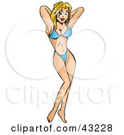 Clipart Illustration Of A Sexy Blond Pinup Girl In A Blue Bikini by Dennis Holmes Designs