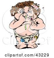 Clipart Illustration Of A Gross Crack Baby Smoking And Flipping The Bird