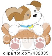 Royalty Free RF Clipart Illustration Of A Cute Puppy Sitting With A Big Bone In His Lap by Maria Bell