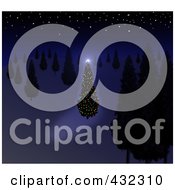 Poster, Art Print Of Glowing Christmas Tree Shining In A Dark Forest At Night