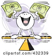 Poster, Art Print Of Moodie Character Balanced And Holding Cash On A Board