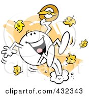 Royalty Free RF Clipart Illustration Of A Moodie Character Holding A Clock And Falling Back Over Leaves by Johnny Sajem