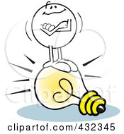 Royalty Free RF Clipart Illustration Of A Moodie Character Standing Confidently On An Idea Light Bulb