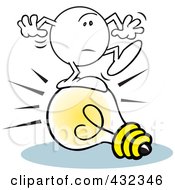 Royalty Free RF Clipart Illustration Of A Moodie Character Standing Uncertainly On An Idea Light Bulb