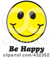 Poster, Art Print Of Be Happy Text Under A Yellow Happy Face