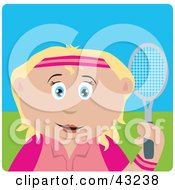 Poster, Art Print Of Blond Caucasian Girl Holding A Tennis Racket