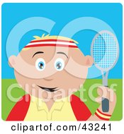 Poster, Art Print Of Sporty Caucasian Boy Playing Tennis