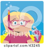 Clipart Illustration Of A Caucasian Girl Snorkeling And Holding A Fish by Dennis Holmes Designs