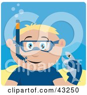 Poster, Art Print Of Caucasian Boy Snorkeling And Holding A Fish