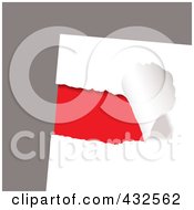 Royalty Free RF Clipart Illustration Of Red Showing Through Ripped White Paper On Gray by michaeltravers