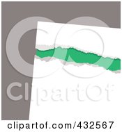 Poster, Art Print Of Green Showing Through Ripped White Paper On Gray