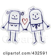 Poster, Art Print Of Happy Stick Couple Holding Hands On Graph Paper