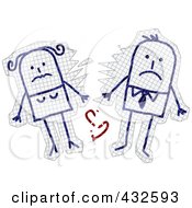 Royalty Free RF Clipart Illustration Of A Broken Up Stick Couple With A Shattered Heart On Graph Paper