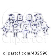 Poster, Art Print Of Happy Team Of Stick Men And Women Holding Hands On Graph Paper