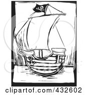 Poster, Art Print Of Black And White Pirate Ship Woodcut Panel