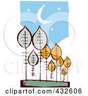 Royalty Free RF Clipart Illustration Of A Abstract Autumn Trees Under A Night Sky by xunantunich