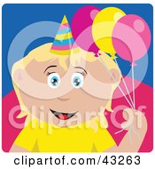 Poster, Art Print Of Caucasian Birthday Girl Holding Balloons