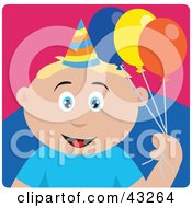 Poster, Art Print Of Caucasian Birthday Boy Holding Balloons