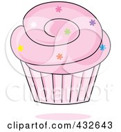 Royalty Free RF Clipart Illustration Of A Cupcake With Sprinkles And Pink Frosting In A Pink Wrapper by Pams Clipart