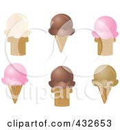 Royalty Free RF Clipart Illustration Of A Digital Collage Of Strawberry Vanilla Chocolate And Mocha Ice Cream Cones by Pams Clipart