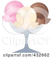 Royalty Free RF Clipart Illustration Of A Bowl Of Strawberry Vanilla And Chocolate Ice Cream Scoops by Pams Clipart