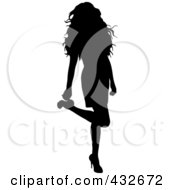 Royalty Free RF Clipart Illustration Of A Black Silhouetted Sexy Woman Lifting Her Leg And Touching Her Heel