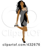 Poster, Art Print Of Sexy Black Woman In A Black Dress Lifting Her Leg And Grabbing Her Heel