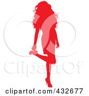 Poster, Art Print Of Red Silhouetted Sexy Woman Lifting Her Leg And Touching Her Heel