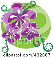 Poster, Art Print Of Logo Of Three Purple Hibiscus Flowers On A Green Circle