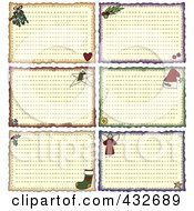 Digital Collage Of Christmas Folk Art Styled Holiday Note Or Recipe Cards