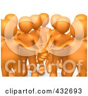 Royalty Free RF Clipart Illustration Of A Team Of 3d Orange People With Their Hands All In