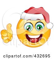 Poster, Art Print Of Cheerful Xmas Emoticon Wearing A Santa Hat And Holding A Thumb Up