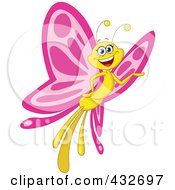 Poster, Art Print Of Pink And Yellow Butterfly Smiling And Presenting