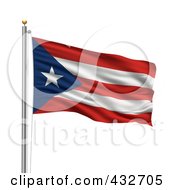 Poster, Art Print Of 3d Flag Of Puerto Rico Waving On A Pole