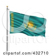 Poster, Art Print Of 3d Flag Of Kazakhstan Waving On A Pole