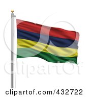 Poster, Art Print Of 3d Flag Of Mauritius Waving On A Pole