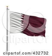 The Flag Of Qatar Waving On A Pole