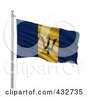 Royalty Free RF Clipart Illustration Of The Flag Of Barbados Waving On A Pole