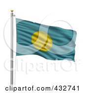 Poster, Art Print Of 3d Flag Of Palau Waving On A Pole