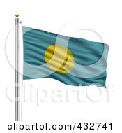 Royalty Free RF Clipart Illustration Of A 3d Flag Of Palau Waving On A Pole