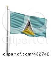 Poster, Art Print Of 3d Flag Of Saint Lucia Waving On A Pole