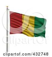 The Flag Of Guinea Waving On A Pole